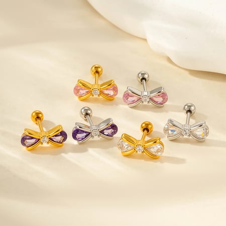 1 Piece Shinning Bow Knot Titanium Steel Zircon Women's Stud Earrings 2