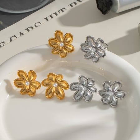 Süße Blume Edelstahl Gold Farbe Ohrring Sets 2