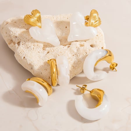 Pendientes geométricos de acero inoxidable acrílico color dorado para mujer