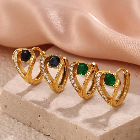 1 Pair Stainless Steel Gold Color Crystal Hoop Earrings
