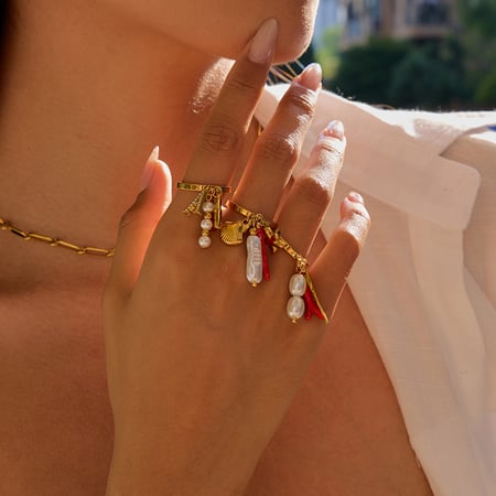1 Piece Luxurious Series Vacation Shell Stainless Steel Gold Color Statement Rings 2