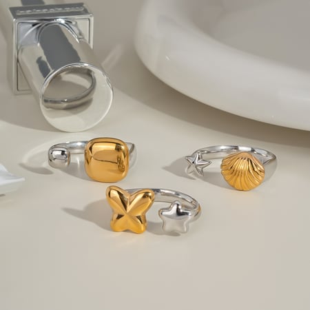 1 Piece Oceanic Stainless Steel Mixed Color Statement Ring 2