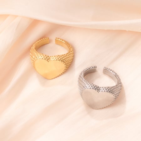 1 Piece Romantic Series Daily Heart Stainless Steel   Gold Color  Statement Rings 2