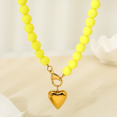 Collier de perles en acrylique couleur or en forme de cœur, 1 pièce 2