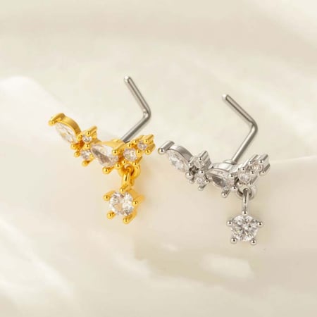 1 Piece Geometric Copper Gold Color Zircon Women's Nose Stud 2