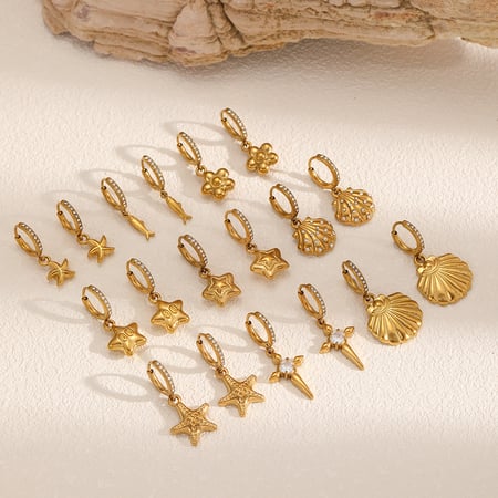 1 par de pendientes colgantes de acero inoxidable color dorado oceánico 2