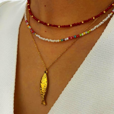 1 Piece Stainless Steel Fish Gold Color Pendant Necklace