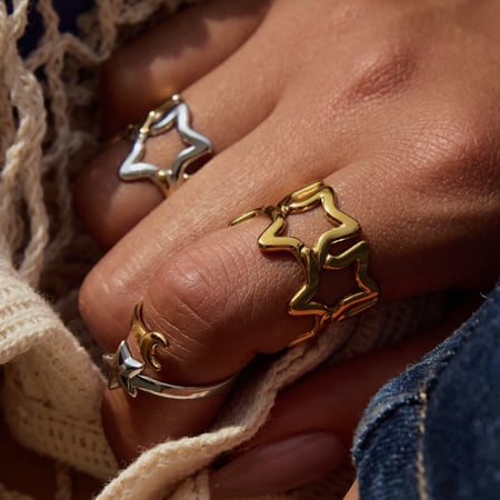 1 Piece Classic Star Stainless Steel Gold Color Statement Rings 2