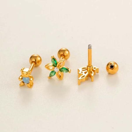 1 Piece Simple Flower Copper Gold Color Zircon Women's Piercings Earrings