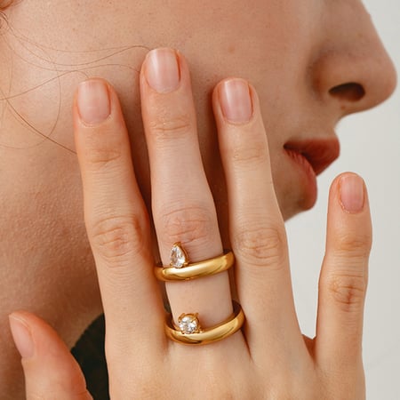 Simple Drop Shaped Stainless Steel Women's Ring 2