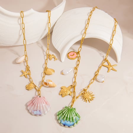 Collana con ciondolo color oro in acciaio inossidabile oceanico da 1 pezzo 2