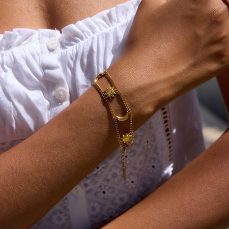 Braccialetti a catena da donna in acciaio inossidabile color oro, serie retrò Sole e Luna, 1 pezzo, di lusso 2
