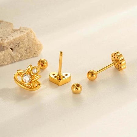 1 Stück Stilvolle Shell Kupfer Gold Farbe Zirkon Damen Piercing Ohrringe