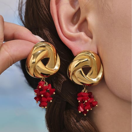 1 paire de boucles d&#39;oreilles pendantes romantiques à pampilles en acier inoxydable et verre couleur or pour femme 2