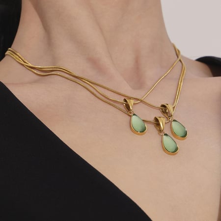 1 Piece Gorgeous Glass Droplet Stainless Steel Gold Color Women's Pendant Necklaces 2