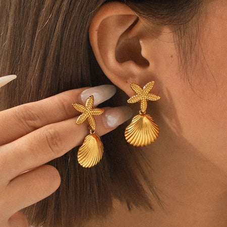 1 Pair Starfish Stainless Steel Gold Color Women's Stud Earrings 2