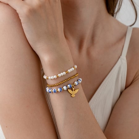 Bracelet de perles classique et élégant en céramique couleur or pour femme, 1 pièce 2
