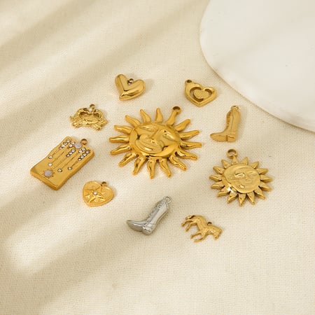 1 Pair Cowboy Boots Sun Stainless Steel Gold Color DIY Pendant 2