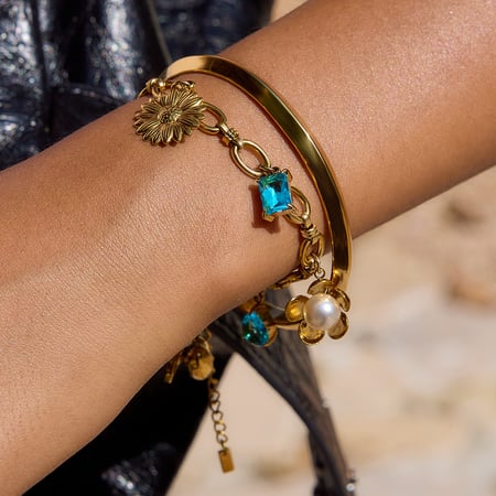 Bracelet à breloques rétro rectangulaire en acier inoxydable couleur or pour femme, 1 pièce