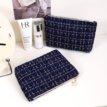 Trousse de maquillage rétro à carreaux pour femme, 1 pièce 2