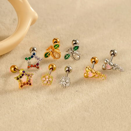 1 Adet Yıldız Bakır Altın Rengi Zirkonyum Piercing Küpe 2