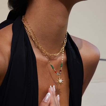 1 Piece Retro Sun Stainless Steel Gold Color Women's Pendant Necklaces 2