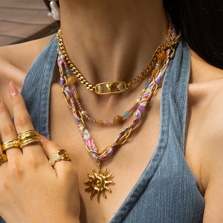 1 Piece Retro Heart Stainless Steel Gold Color Fabric Pendant Necklace