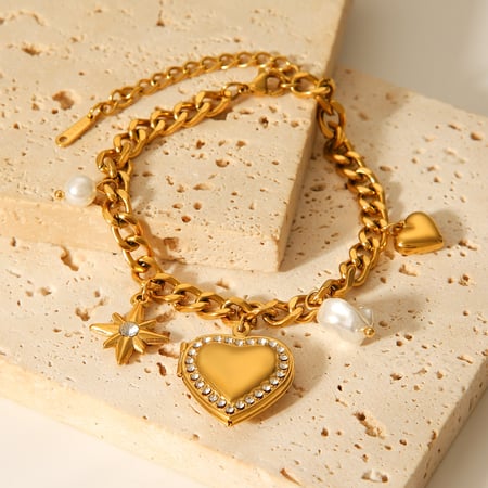 1 Piece Daily Heart Stainless Steel Gold Color Zircon Women's Charm Bracelets