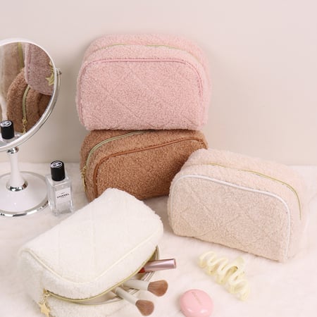 1 trousse de maquillage simple en peluche de couleur unie 2