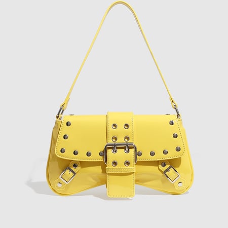 Sac à bandoulière pour femme en cuir à rivets de couleur vive, 1 pièce 2