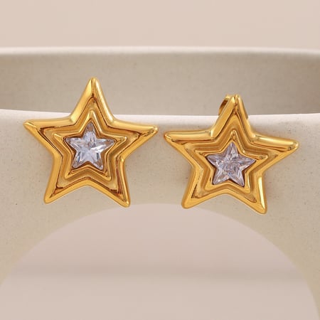 1 paio di orecchini a bottone da donna in acciaio inossidabile color oro con stella classica e semplice 2