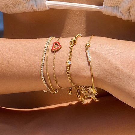 1 Piece Sweet Heart Stainless Steel Gold Color Women's Charm Bracelets 2