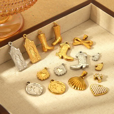 1 Pair Stainless Steel Cowboy Boots Tarot Shape DIY Pendant Pendant 2