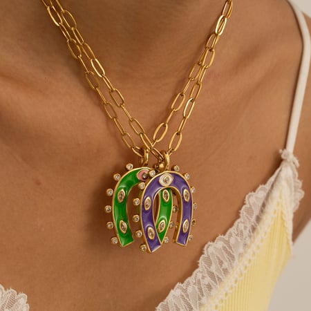 1 Stück Retro-Halsketten mit Hufeisen-Anhänger aus Edelstahl in Goldfarbe für Damen 2