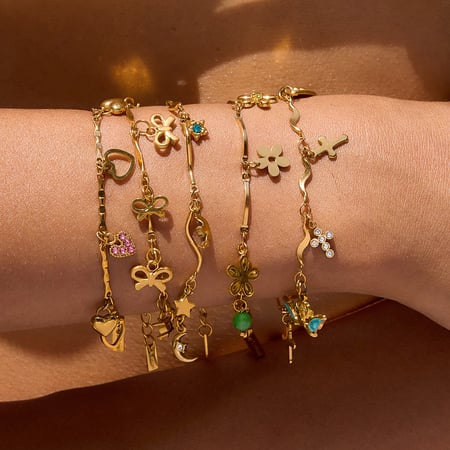 1 Piece Exquisite Flower Stainless Steel Gold Color Women's Charm Bracelets