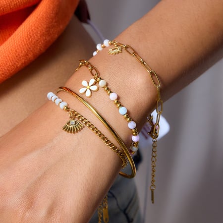 1 stuk delicate bloem roestvrij staal goudkleurige dames bedelarmbanden