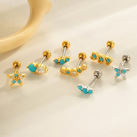 1 Parça Kalp Bakır Altın Renkli Zirkonyum Piercing Küpe 2
