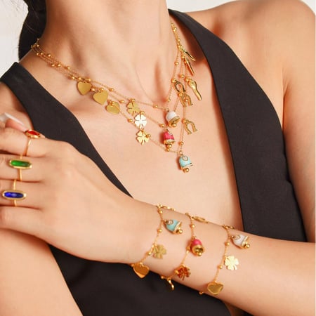 1 Piece Gorgeous Bell Stainless Steel Gold Color Women's Necklaces Sets 2