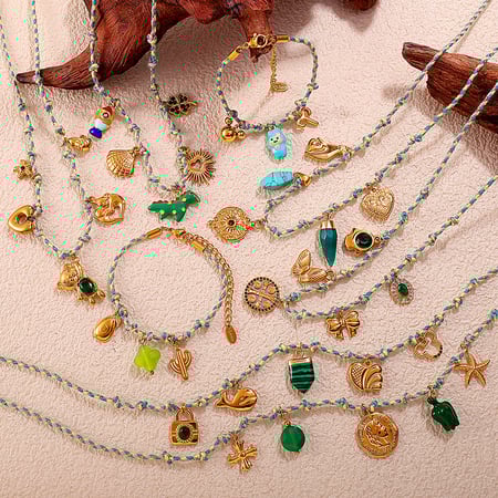 Lindo conjunto de collar DIY de acero inoxidable con dijes 2