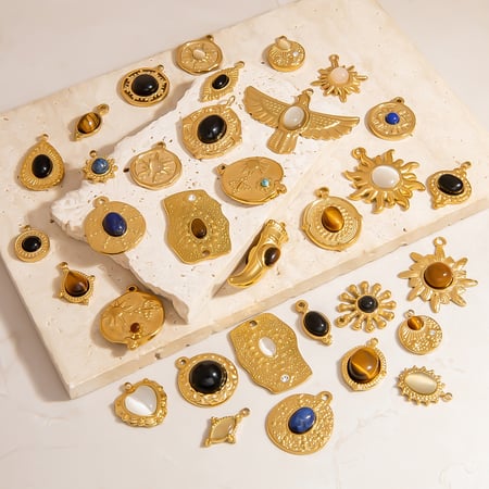 1 Stück einfache natürliche Sonne Edelstahl Gold Farbe Damen Anhänger