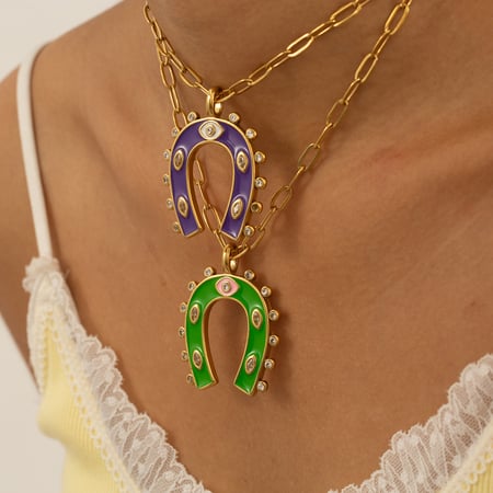 1 Stück Retro-Halsketten mit Hufeisen-Anhänger aus Edelstahl in Goldfarbe für Damen