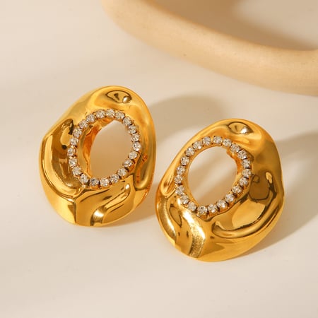 1 paire de boucles d&#39;oreilles à tige géométriques simples en acier inoxydable couleur or pour femme