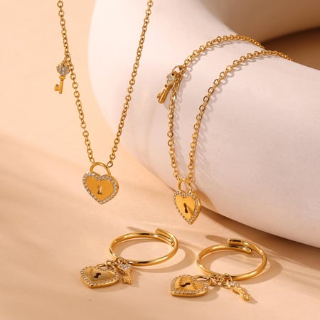 1 Piece Sweet Lock Heart Stainless Steel Gold Color Women's Pendant Necklaces