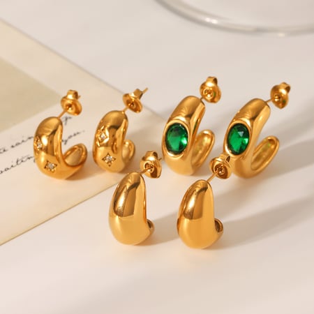 1 Pair Irregular Shape Stainless Steel Gold Color Zircon Women's Stud Earrings 2
