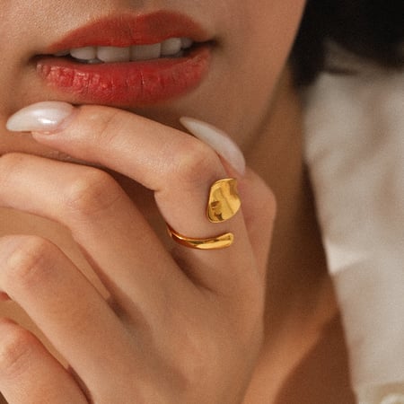 1 pieza de anillos de acero inoxidable con forma irregular, sencillos y llamativos para uso diario.