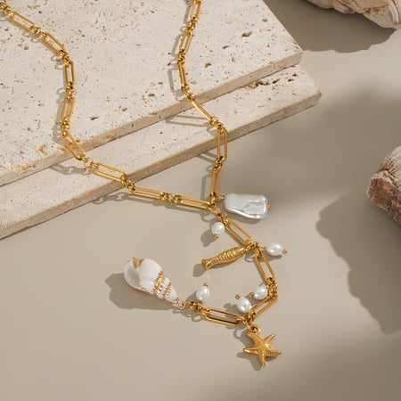 Collana con ciondolo di perle color oro in acciaio inossidabile da 1 pezzo 2