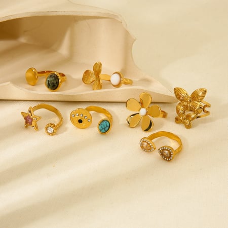 1 Pair Luxurious  Retro Geometric Stainless Steel Women's Statement Rings 2