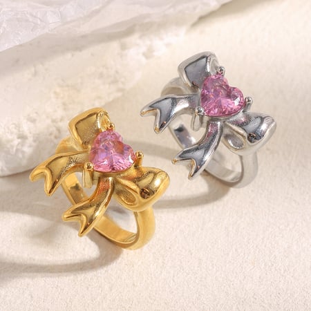 1 Piece Simple Series Cute Bow Knot Stainless Steel Zircon Women's Gemstone Rings