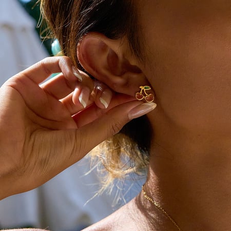 1 stuk natuurlijke kersen roestvrijstalen goudkleurige dames sieradenset