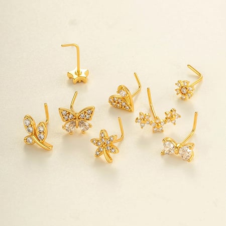 1 Stück Herz Kupfer Gold Farbe Zirkon Nasenstecker 2